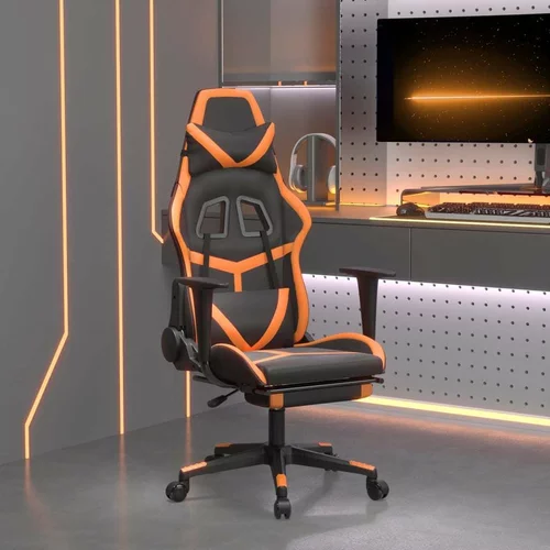  Gaming stol z oporo za noge črno in oranžno umetno usnje