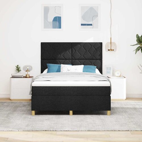  LED Box Spring Krevet s uzglavljem Crna 140 x 200 cm tkanina Slike