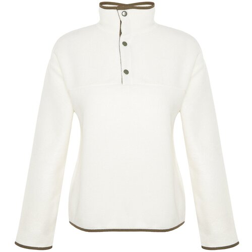 Trendyol Beige Stand Collar With Snap fasteners, Regular/Regular fit has pockets. Color Block Fleece Knitted Sweatshirt Slike