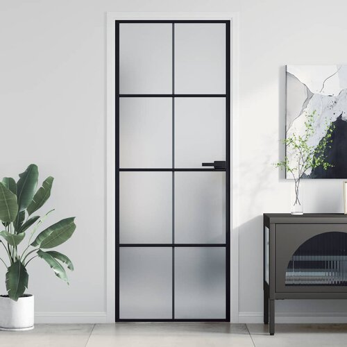 Sobna vrata tanka crna 76 x 201,5 cm kaljeno staklo i aluminij Slike