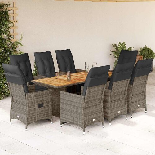  9-dijelni vrtni bistro set od poliratana s jastucima sivi Siva 190 x 80 x 75 cm Cijene