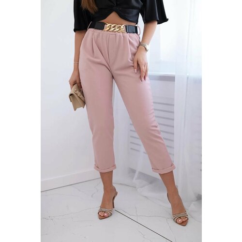 Kesi Viscose trousers with decorative belt powder pink Cene
