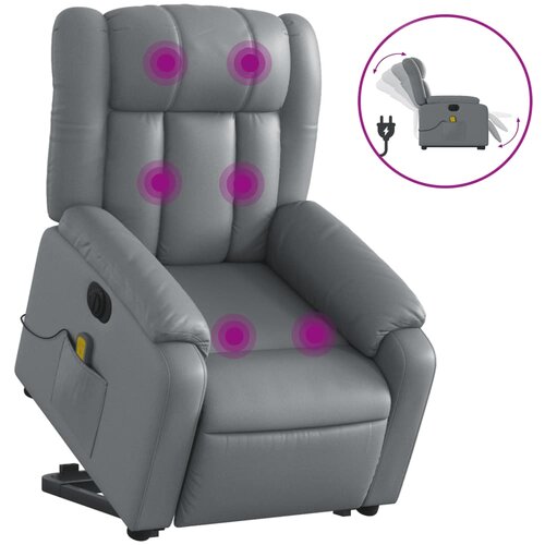 VidaXL Električni masažni naslonjač na podizanje od umjetne kože siva Slike