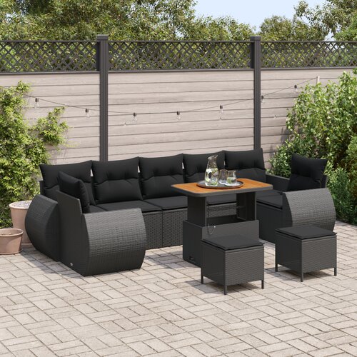 VidaXL 10-dijelni vrtni sofa set s jastučićima crni poli ratan acacia Slike