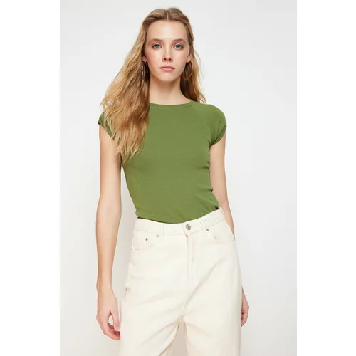Trendyol Khaki Moon Sleeve Fitted Stretchy Knitted Blouse
