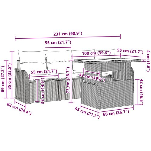  Sjedeća garnitura za vrt 5 kom. Siva poliratan 100 x 55 x 73 cm Slike