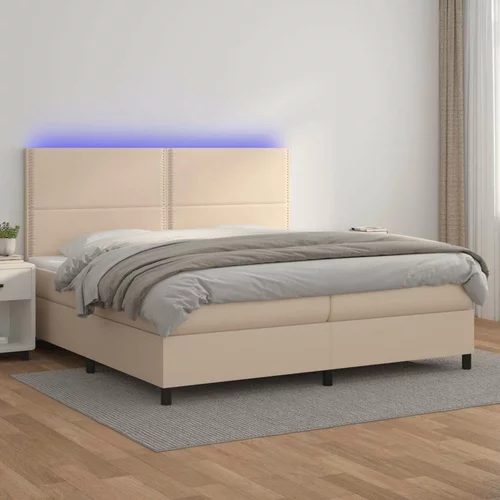  Box spring postelja vzmetnico LED kapučino 200x200 cm um. usnje, (20727170)