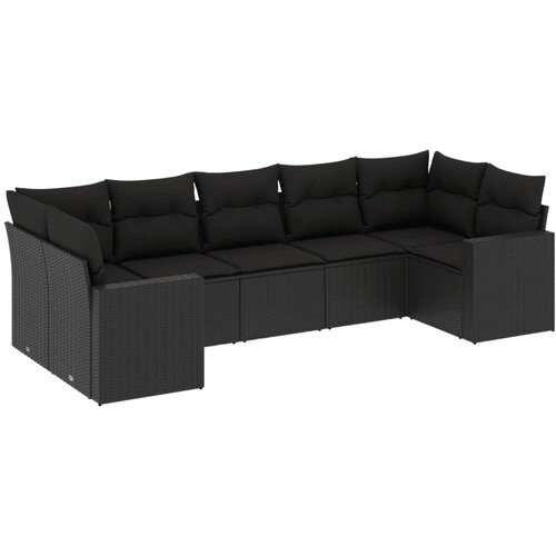  7-dijelni set vrtnih sofa od poliratana s jastucima crni Slike
