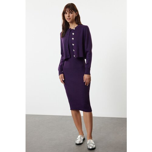 Trendyol Purple Midi Knitwear Basic Cardigan Dress Cene