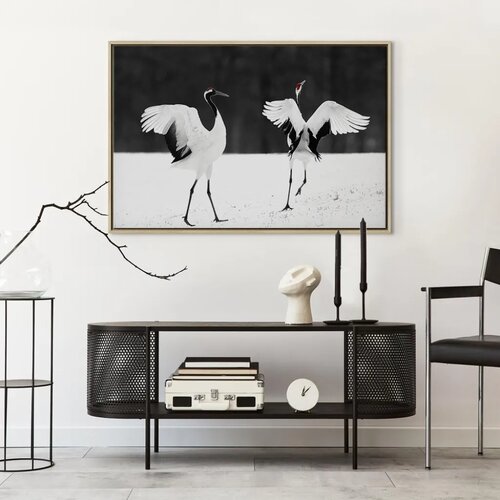  Slika - Dancing Cranes (1 Part) Wide 90x60 U prirodnom drvenom okviru Slike