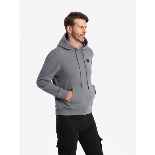 Ombre Men&amp;#039;s kangaroo sweatshirt with hood and metal pin - grey Slike