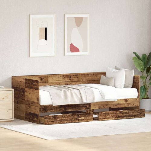 VidaXL Dnevni krevet s ladicama Staro drvo Konstruirano drvo 90 x 190 cm Slike