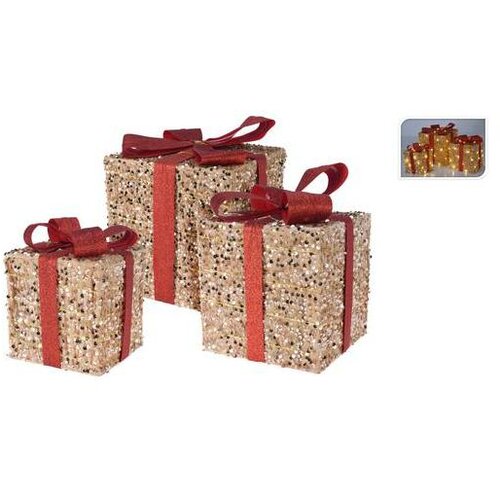 Dekoracija DAROVI SET 3/1 ZLATNI SA LED SVJETLOM Cijene