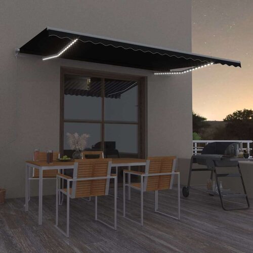 vidaXL Ročno zložljiva tenda z LED lučmi 500x350 cm antracitna Cene