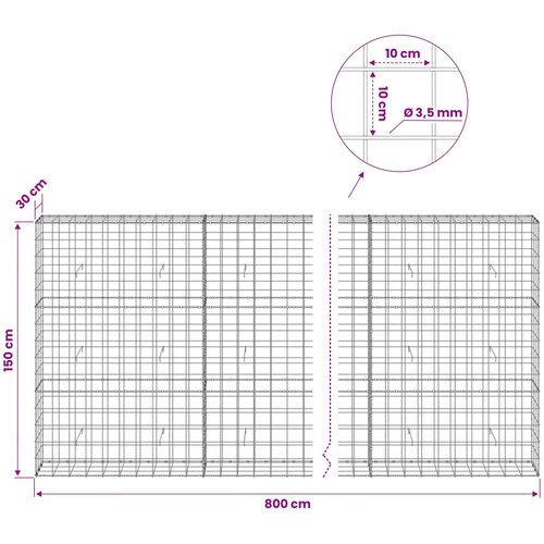  Gabion s žicom debljine 3,5 mm i mrežom 10x10 cm 800x30x150 cm Slike