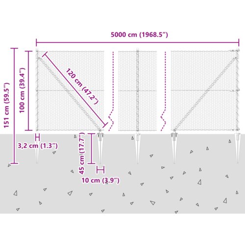 VidaXL Ograda u obliku heksagona Siva 1x50 m Čelik Slike