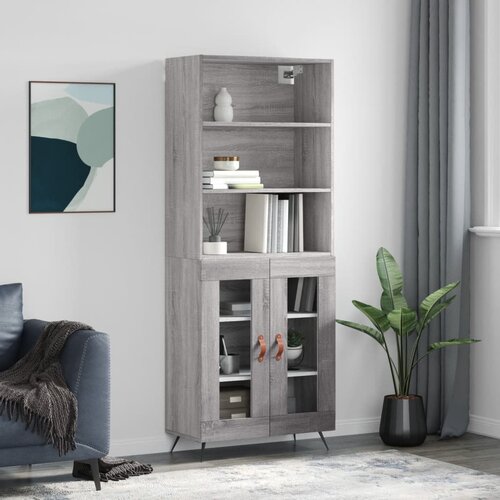 VidaXL Visoka komoda siva sonoma 69,5x34x180 cm inženirski les Slike