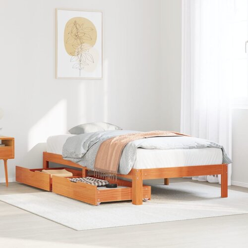 vidaXL Posteljni okvir s predali voščeno rjav 90x190 cm trdna borovina Cene