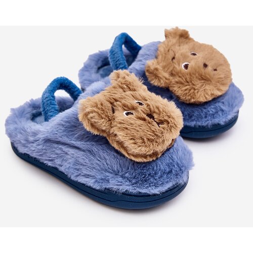 Kesi Children's fur slippers with teddy bear, blue Dicera Slike
