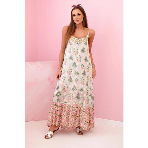 Kesi Włoski Women's dress with straps made of light viscose with a frill pink Cijene