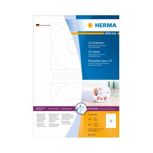 Herma Etikete za CD 116 A4/2 1/100 bela Slike