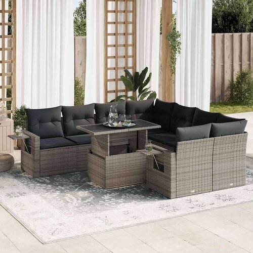 vidaXL 9-dijelni set vrtnih sofa od poliratana s jastucima sivi Cijene