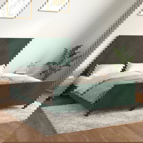 The Living Store Posteljni okvir z vzglavjem temno zelen 140x190 cm žamet - Posteljni Okvir Z Vzglavjem, (21455854) Slike