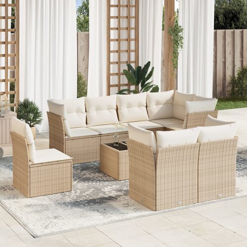 VidaXL 9-dijelni set vrtnih sofa s jastucima bež od poliratana Slike