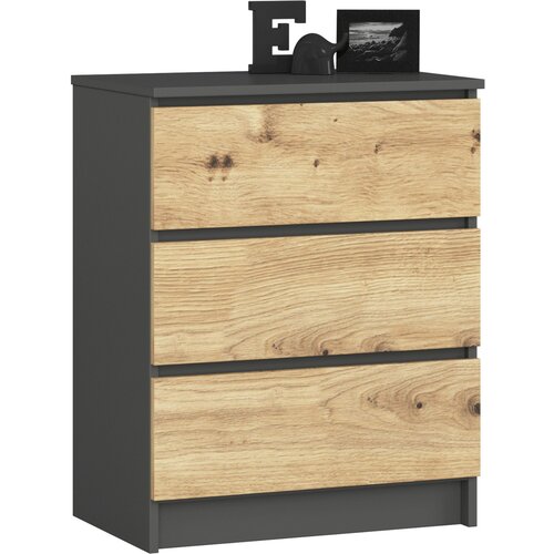AKORD KOMODA K60 3SZ CLP GRAFITNO SIVO / HRAST ARTISAN, (21702927) Slike