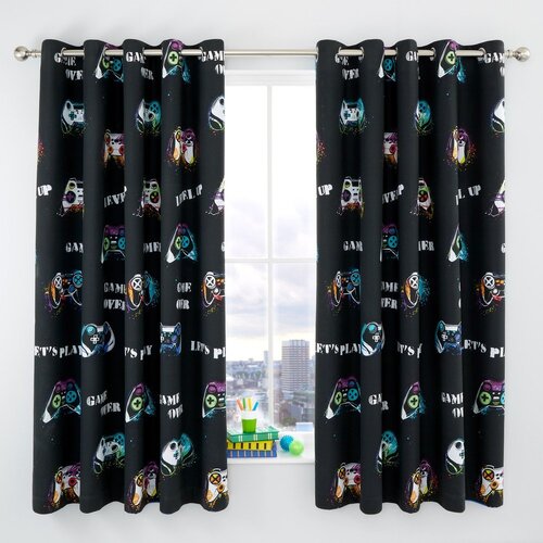 Catherine Lansfield Črne/modre otroške zavese v kompletu 2 ks 168x183 cm Game Over – Cene