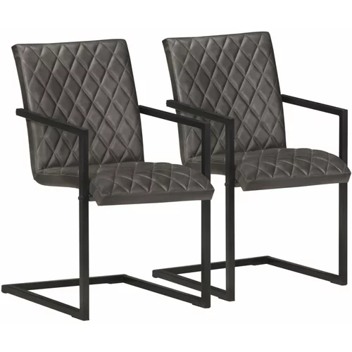  Konzolne blagovaonske stolice od prave kože 2 kom sive