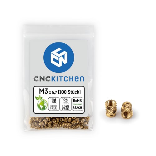 CNC Kitchen Threaded Inserts M3 Standard, M3 x 5.7 (100 pcs) Cene