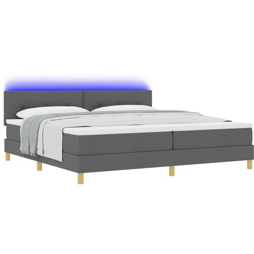 vidaXL LED Box Spring Krevet Tamno siva 200 x 200 cm tkanina - Tamno siva 200 x 200 cm Prošiveno gumbima Cene