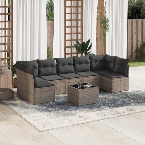 VidaXL 8-dijelni set vrtnih sofa od poliratana s jastucima sivi Slike