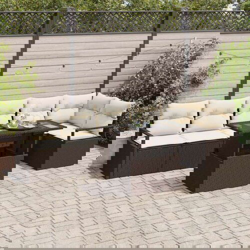  7-dijelni vrtni kauč set s jastučićima smeđi poli ratan  2-sjedalni vrtni kauč s jastučićima smeđi poli ratan Cijene