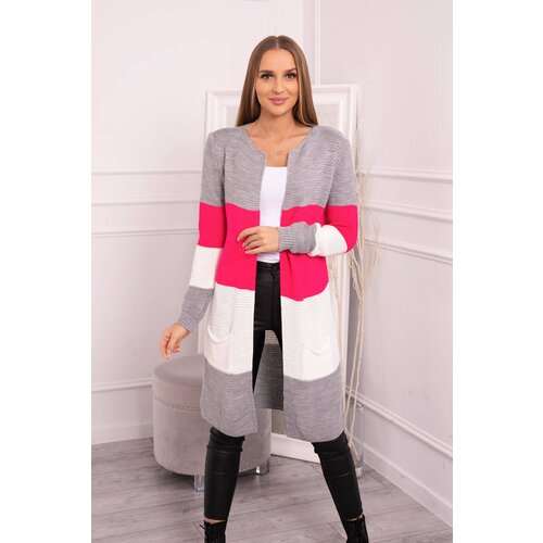 Kesi Cardigan sweater on straps gray+raspberry Slike