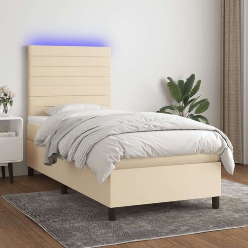  Box spring postelja z vzmetnico LED krem 90x190 cm blago, (20893505) Cene