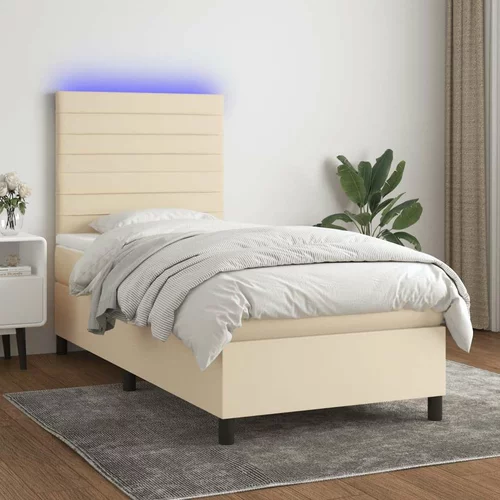  Box spring postelja z vzmetnico LED krem 90x190 cm blago, (20893505)