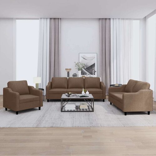  3-dijelni set sofa s jastucima smeđi od tkanine Cene