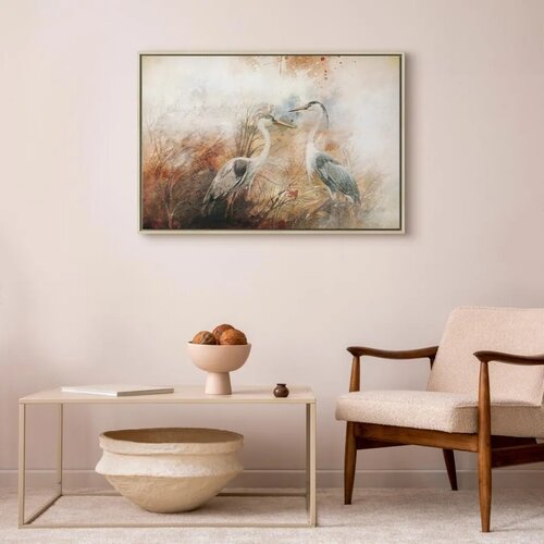  Slika - Herons on the Hunt (1 Part) Wide 60x40 U prirodnom drvenom okviru Slike