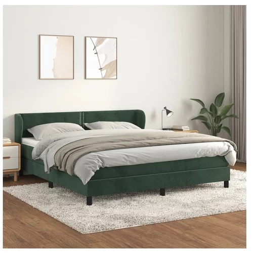 vidaXL Box spring postelja z vzmetnico temno zelena 180x200