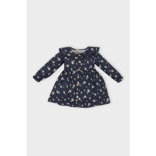 Defacto Baby Girl Floral Long Sleeve Ruffle Collar Twill Dress Slike