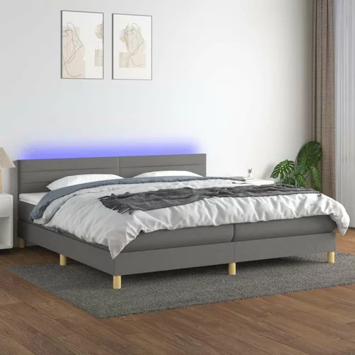  Box spring postelja z vzmetnico LED temno siva 200x200 cm blago, (21118429)