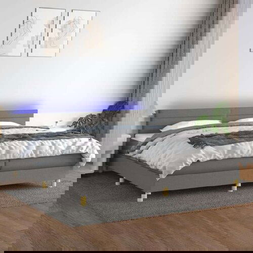  Krevet box spring s madracem LED tamnosivi 200x200 cm tkanina Slike