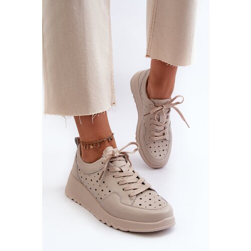 Kesi Openwork women&amp;#039;s wedge sneakers, natural leather, beige S.Barski Slike