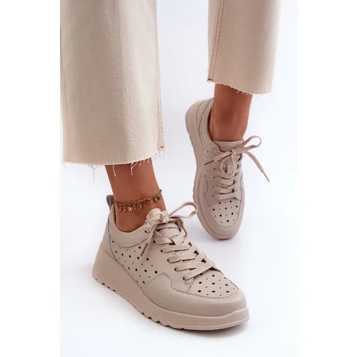 Kesi Openwork women's wedge sneakers, natural leather, beige S.Barski