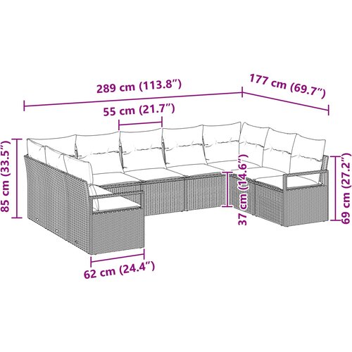  Set sofe 9 kom. Crna poliratan 289 x 177 x 85 cm Slike