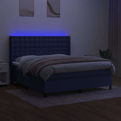  Krevet box spring s madracem LED plavi 160x200 cm od tkanine Slike
