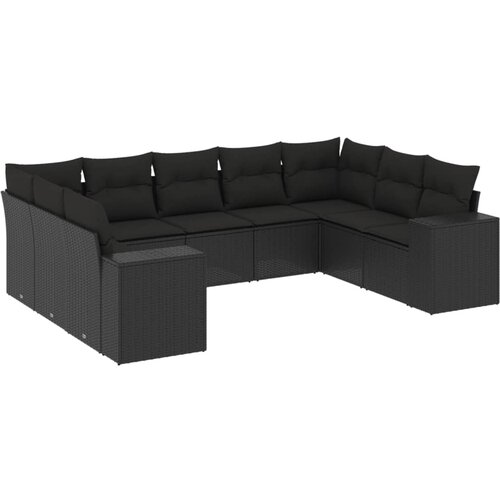 Maison Chic Seti vrtnega pohištva - Vrtna garnitura - Vrtni pohištvo set 9-delna z blazinami črn poli ratan, (21806195) Cene