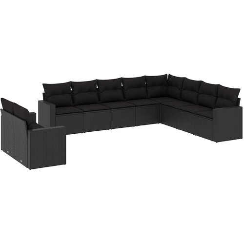  10-dijelni set vrtnih sofa s jastucima crni od poliratana Crna 66 x 62 x 69 cm Slike